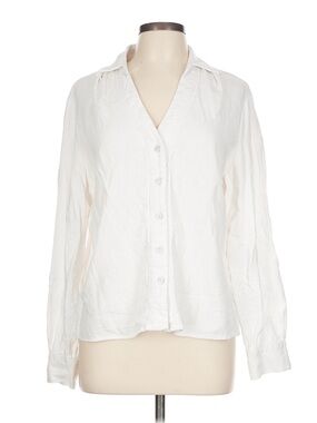 Tahari White Eyelet Sleeve Button-Down Long Sleeve Shirt